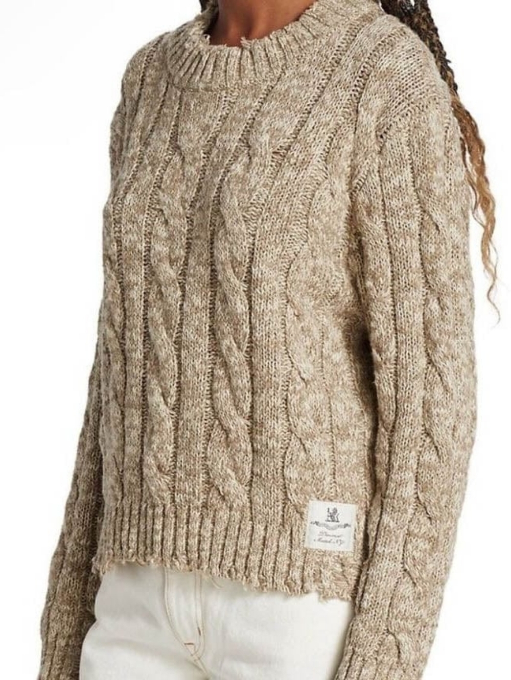 Denimist Cropped Cable Sweater Tan Marbled Small